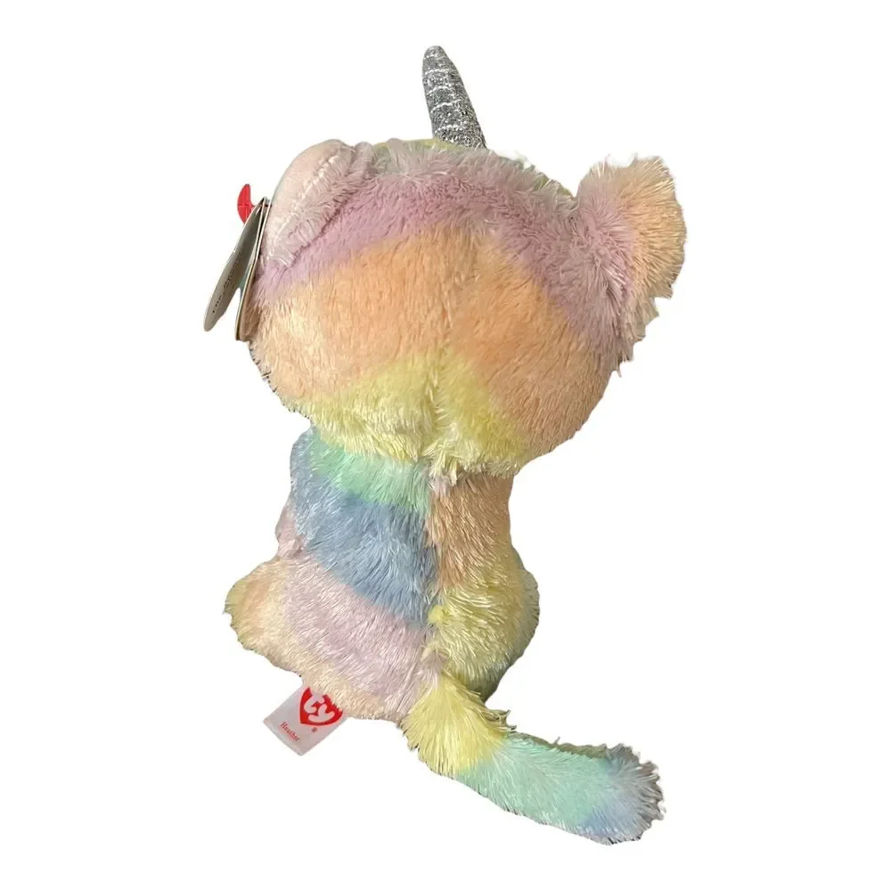 TY Beanie‎ Boo Cat Horn Heather Plush Round Eyes  Multicolor Stuffed Animal 6